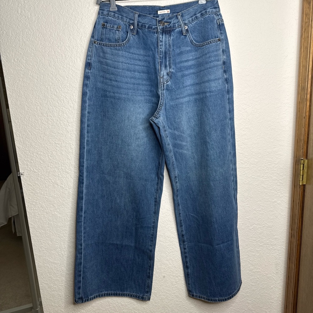 Nextrys Women’s Adjustable Waistband Baggy Wide Leg High Rise Jeans Size 29